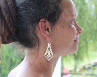 Trädiamantörhängen: Laserskurna tribal boho-smycken