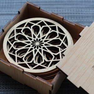 Wooden personalised coasters | Rosetta drink mats | 6 piece coaster set in a box | Rustic Table decor | Wood mat