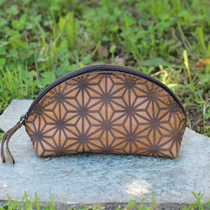 Asanoha leather coin purse woman | Japanese Art money holder | Hemp pattern zipped wallet for her | Sacred Geometry bag | Laser Engraved