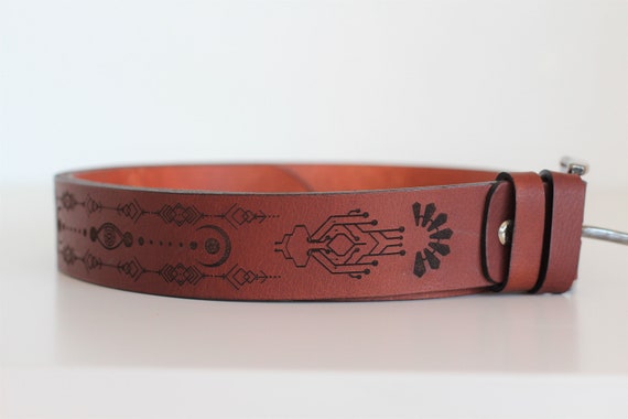 Leather Flower of Life Belt Brown Molecule Waistband - Etsy