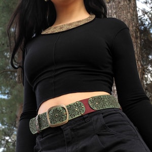 Shipibo Leather Belt: Steampunk Boho Waistband, Burning Man Clothing