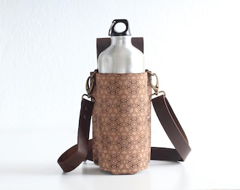 Leather Bottle Holder: Laser-Engraved Hexagon Flask Carrier