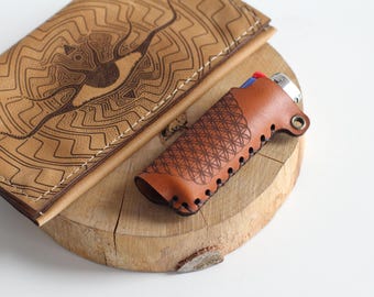 Leather Flower of Life Lighter Case | Handcrafted Lighter Cover | Sacred Geometry Accessory | Psy Accessories