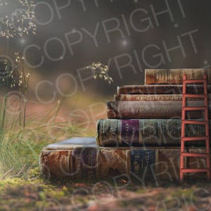 Book fan, fairy, digital background, backdrop, forest at night, books, fantasy, for girls and boys, cute, fairy,