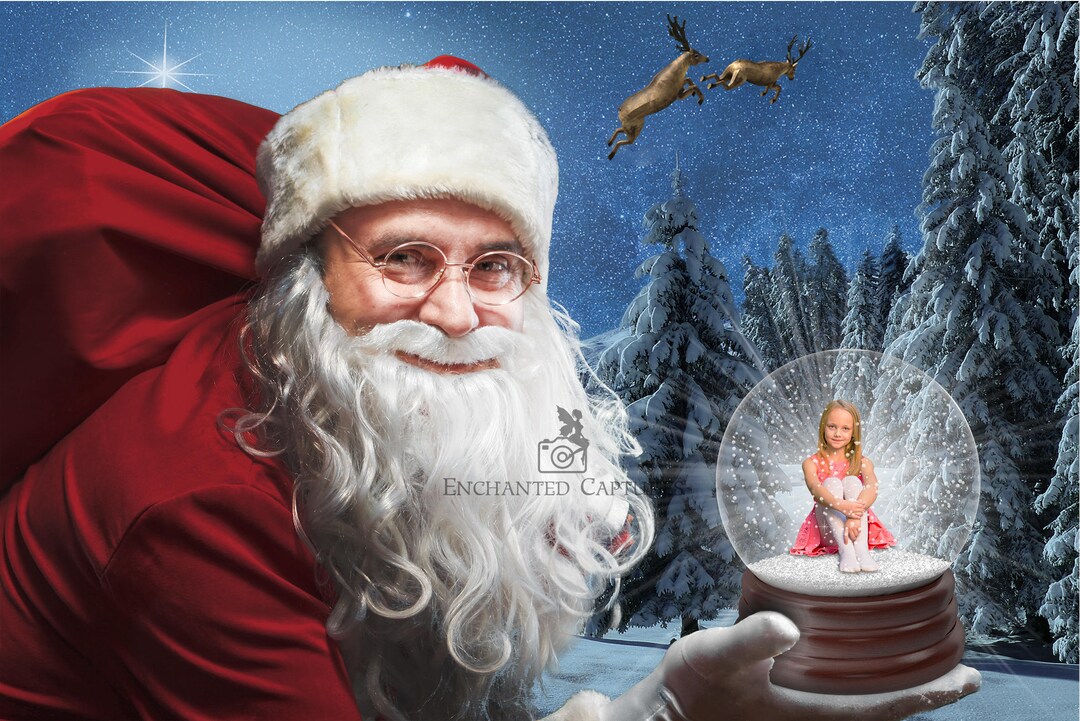 Santa Holding Snow Globe Christmas Background Digital Santa - Etsy