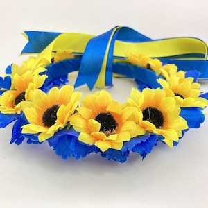 Diadema de girasol de Ucrania Corona de flores de Ucrania para niños Corona azul amarilla Diadema de girasol