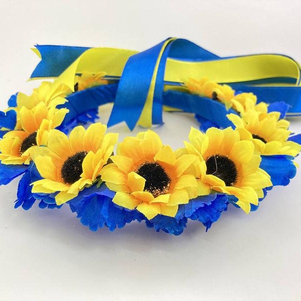 Ukraine sunflower headband Ukraine flower crown kids Yellow blue crown Sun flower headband