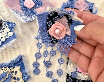 Lavende- pink fabric cluster Snippet rolls Junk journal bundle Fabric Ephemera SET 7