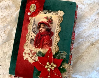 Christmas junk journal handmade Vintage Victorian christmas junk journal  Recycled notebook