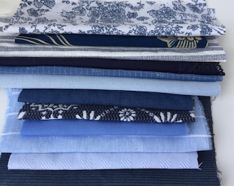 Indigo Boro Fabric Scraps Bundle: Recycled Cotton Stitching Supplies