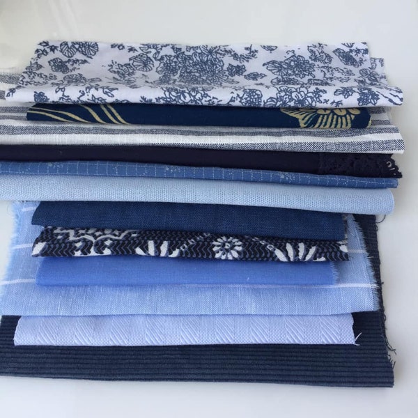 Boro fabric scraps bundle Boro stitching Slow stitch supplies Indigo boro cotton