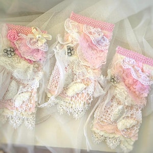 Shabby chic clusters Junk journal bundle Vintage lace tags Snippet rolls