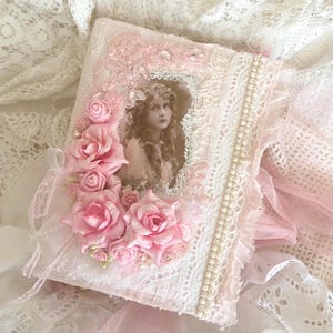 Roze rozen Junkdagboek Handgemaakt junkjournaal voor bruiloften te koop Boudoirdagboek