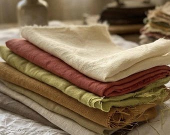 Curated Vintage Linen Fabric Bundle – Earth Tone Textile Set for Slow Stitching, Textile Art & Sewing
