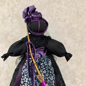 Whimsigoth home decor Baba yaga doll Motanka doll  Mini broomstick