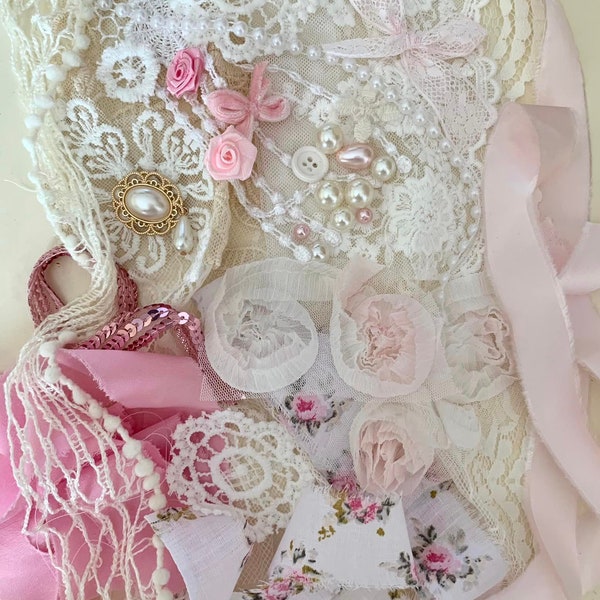 Lot d'embellissements Kit de point lent Chutes de dentelle Carnet shabby chic