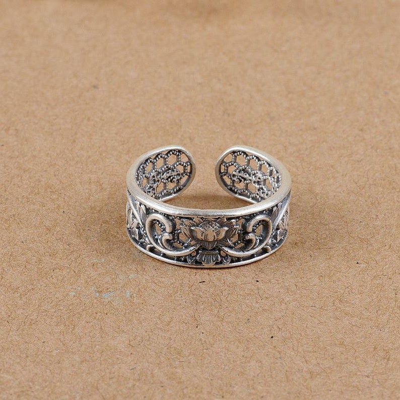 925 Lotus 3D silver resizeable ring