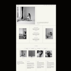 Può includere: Un layout di sito web in bianco e nero caratterizzato da una griglia di segnaposto rettangolari per immagini e blocchi di testo. Il design include un'ampia area per l'immagine principale, sezioni secondarie, menu di navigazione e testo.