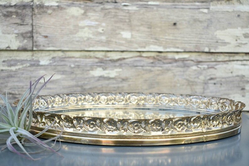 Vintage Gold Mirrored Tray Large 13 Oval Ornate Gold Mirrored Tray Large 13 Oval