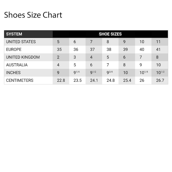 United Kingdom Shoe Size Chart