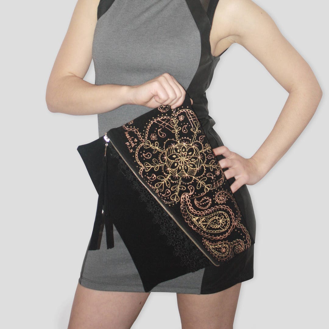 Vegan Bag, Vegan Purse, Vegan Clutch, Hand Painted Bag, Black Clutch ...