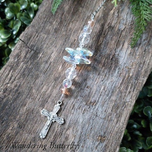 Cross Car Charm, Christian Car Charm, Cross for Car, Car Rosary, Cross for Mirror, Cross Car Hanging, Catholic Decor, Protection Car Charm
