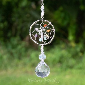 Chakra Suncatcher, Rainbow Dreamcatcher, Boho Suncatcher, Hippie Car Charm, Gemstone Car Charm, Quartz Sun Catcher, Whimsy Suncatcher