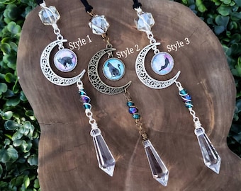 Cat Car Charm, Boho Moon Decor, Moon Suncatcher, Crystal Car Charm, Cat Decor, Suncatcher Car Charm, Gift for Witches, Moon Car Charm