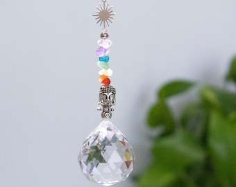 Buddha Suncatcher, Chakra Suncatcher, Gemstone Car Charm, Hippie Car Charm, Crystal Car Decor, Suncatcher for Car, Boho Car Charm