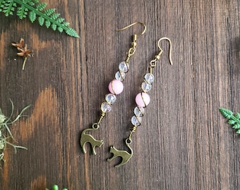 Cat Earrings, Cat Jewelry, Gift for Cat Mom, Cat Lover Earrings, Cat Lover Gift, Pink Dangle Earrings, Gift for Cat Lover, Cat Mom Jewelry