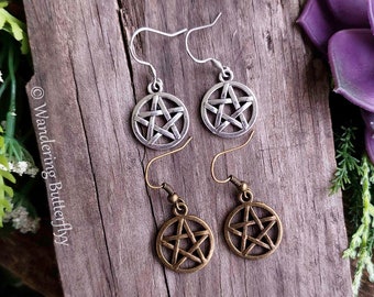 Wiccan Earrings, Pagan Earrings, Witchy Earrings, Pentagram Earrings, Simple Boho Earrings, Pentacle Earrings, Occult Earrings