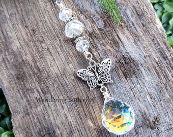 Butterfly Car Charm, Mirror Car Charm, Boho Suncatcher, Crystal Car Charm, Simple Suncatcher, Housewarming Gift, New Car Gift, Car Crystal