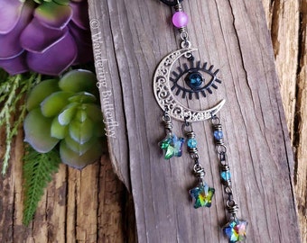 Colorful Car Charm, Evil Eye Car Charm, Moon Car Accessory, Witchy Car Decor, Celestial Car Charm, Protection Car Charm, Boho Car Decor