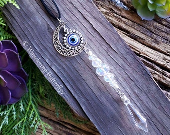 Evil Eye Car Charm, Moon Car Decor, Protection for Car, Witchy Car Charm, New Car Gift, Boho Car Accessory, Cute Car Decor, Car Suncatcher