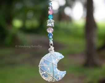 Moon Car Charm, Opalite Car Charm, Pastel Car Accessory, Girly Car Charm, Witchy Car Charm, Boho Car Charm, Crystal Car Charm, New Car Gift