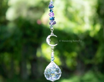 Moon Suncatcher, Amethyst Car Charm, Bling for Car, Witchy Suncatcher, Colorful Car Charm, Art for Window, Hippie Car Charm, Boho Car Charm