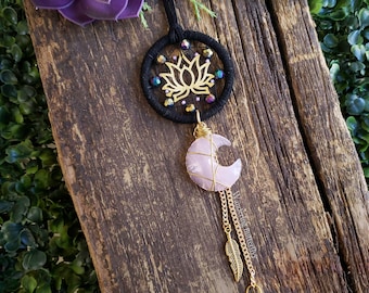 Lotus Decor, Moon Car Charm, Dreamcatcher Decor, Mirror Charm, Hippie Car Charm, Girly Car Decor, Crystal Car Charm, New Car Gift