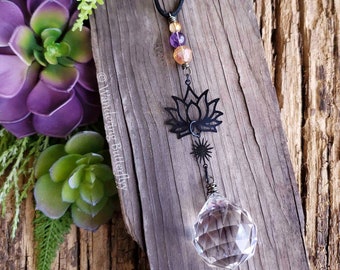 Lotus Car Accessory, Amethyst Car Charm, Black Car Accessory, Suncatcher for Car, Sun Summoner, Hippie Mirror Charm, Girly Car Accessory