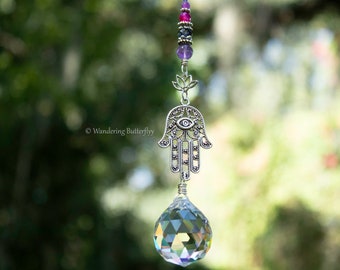 Hamsa Car Charm, Eye of Ra Car Charm, Lotus Car Charm, Boho Car Charm, Hippie Suncatcher, Protection Car Charm, Crystal Suncatcher