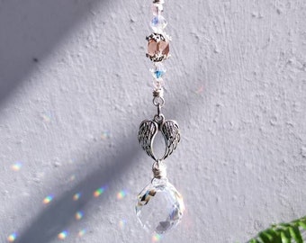 Angel Car Ornament, Pink Car Charm, Angel Suncatcher, Memorial Suncatcher, Remembrance Gift, Guardian Angel Decor, Protection Car Charm