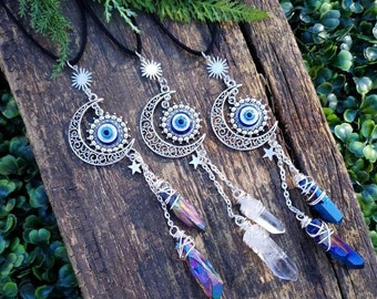 Evil Eye Car Charm, Quartz Car Charm, Protection Decor, Amulet for Car, Crystal Car Charm, Boho Car Accessory, New Car Gift, Eye of Ra Decor