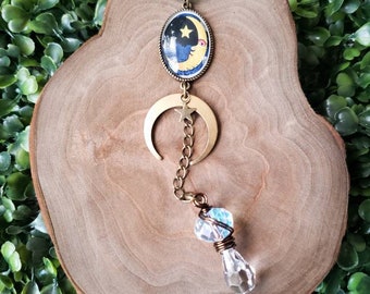 Boho Car Charm, Celestial Car Charm, Witchy Car Charm, Moon Suncatcher, Moon Car Accessories, Gift for Her, Witchy Gift Idea, Moon Car Decor