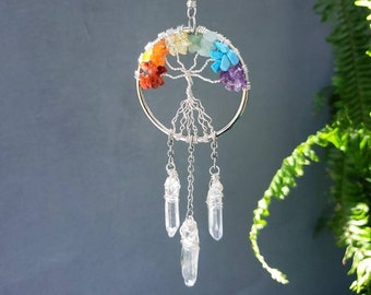 Tree of Life Decor, Rainbow Car Charm, Quartz Car Accessory, Chakra Suncatcher, Hippie Car Charm, Crystal Sun Catcher, Housewarming Gift