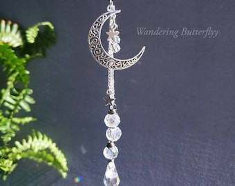 Moon Mirror Charm, Witchy Car Decor, Crystal Car Charm, Sparkly Car Charm, Suncatcher for Car, Mirror Charm, Celestial Car Charm