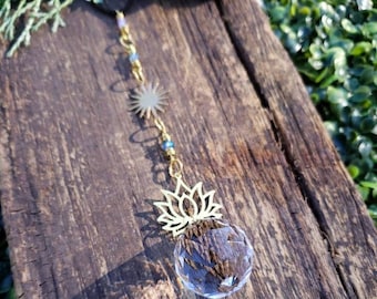 Lotus Car Charm, Boho Car Charm, Car Accessories, Mirror Car Charm, Crystal Prism Decor, Sparkly Car Charm, Suncatcher for Car, New Car Gift