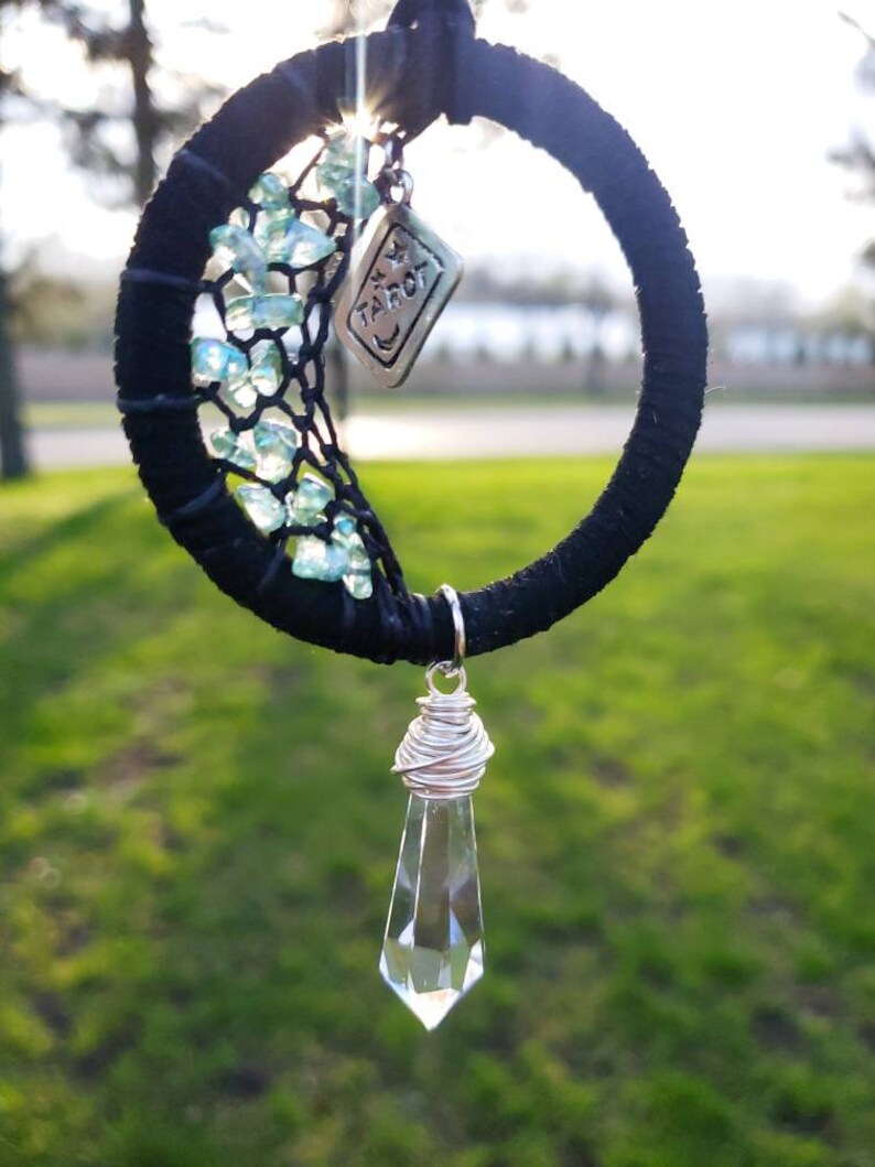 Tarot Car Charm, Moon Dreamcatcher, Boho Car Charm, Tarot Accessory, Witchy Moon Decor, Tarot Card Accessory, Witchy Gift Idea, Tarot Gift image 6