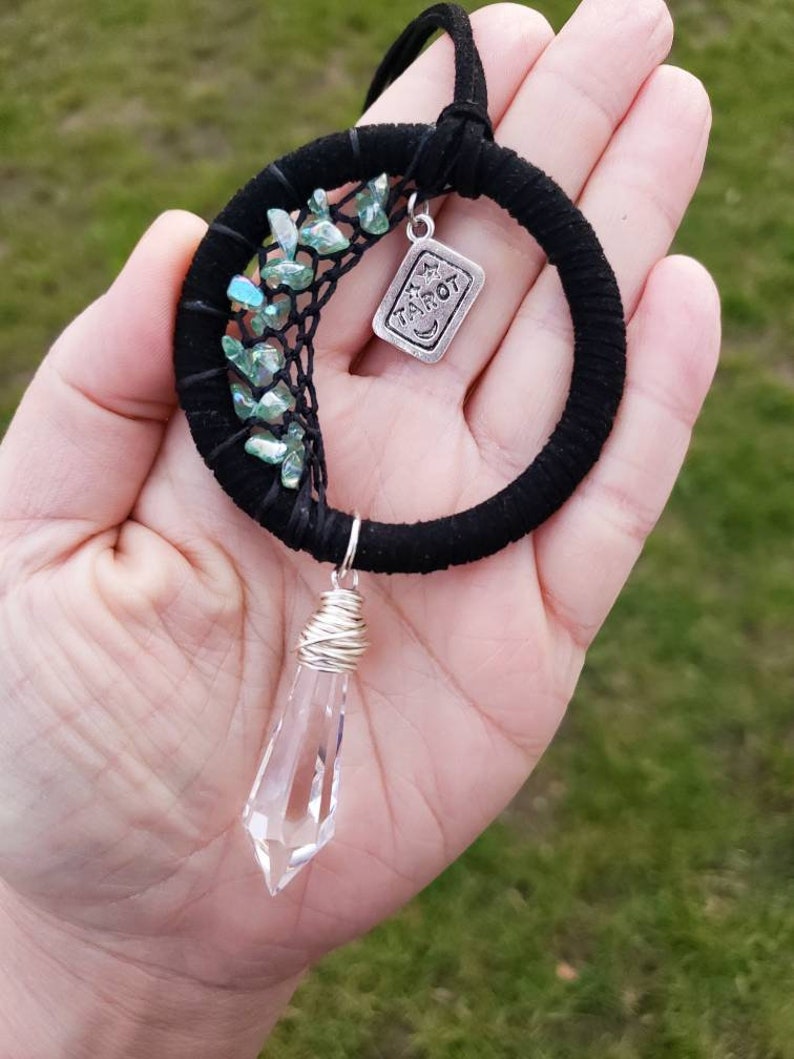 Tarot Car Charm, Moon Dreamcatcher, Boho Car Charm, Tarot Accessory, Witchy Moon Decor, Tarot Card Accessory, Witchy Gift Idea, Tarot Gift image 2