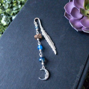 Moon Bookmark, Blue Bookmark, Teacher Gift, Book Lover Gift, Witchy Bookmark, Gemstone Bookmark, Crystal Bookmark, Celestial Bookmark