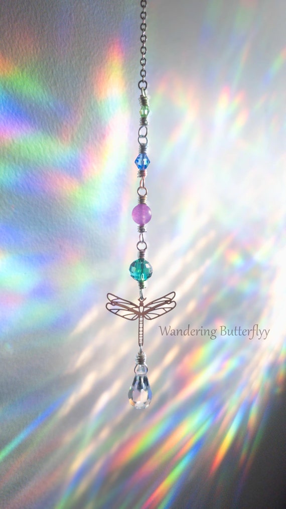 Dragonfly Car Charm, Green Suncatcher, Colorful Suncatcher, Car Mirror Charm, Suncatcher for Car, Beaded Suncatcher, Small Suncatcher