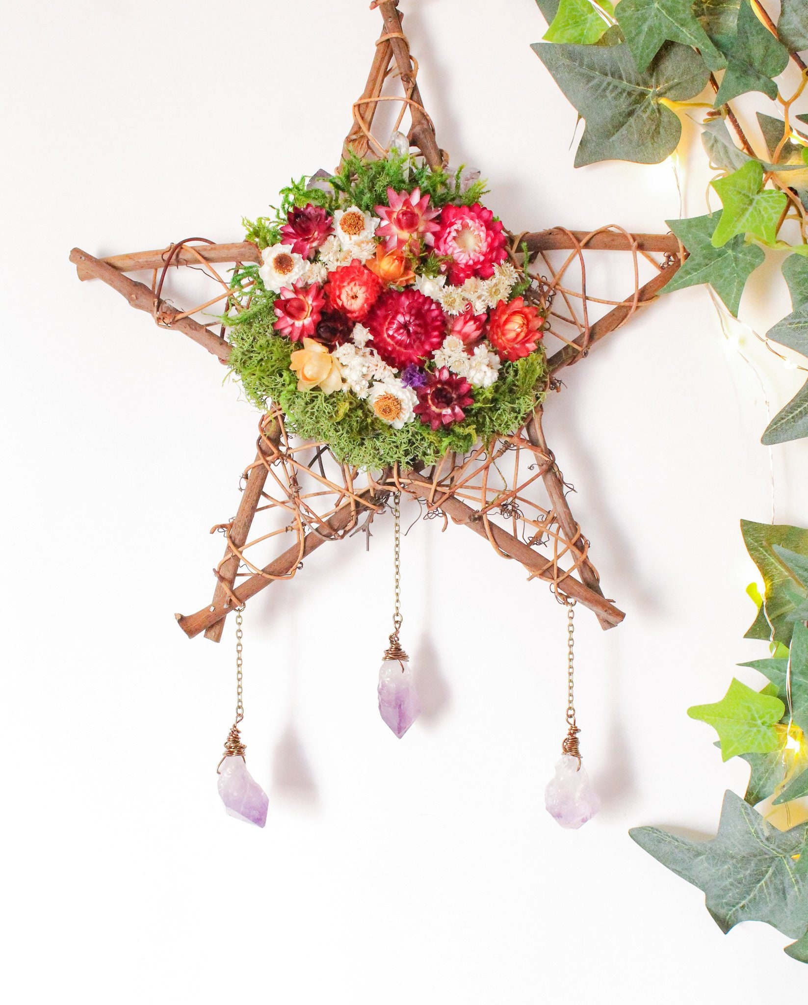 Star Dream Catcher Floral Dream Catcher Star Wreath Wiccan Etsy